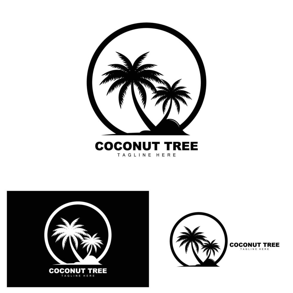 logotipo de árbol de coco, vector de árbol oceánico, diseño para plantillas, marca de producto, logotipo de objeto de turismo de playa