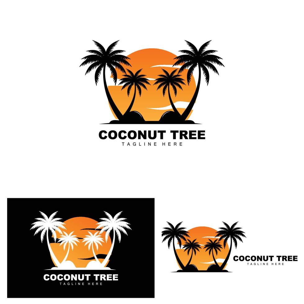 logotipo de árbol de coco, vector de árbol oceánico, diseño para plantillas, marca de producto, logotipo de objeto de turismo de playa