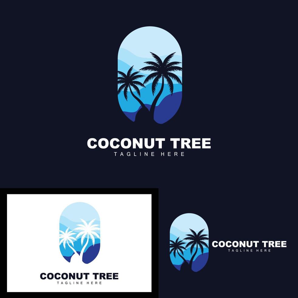 logotipo de árbol de coco, vector de árbol oceánico, diseño para plantillas, marca de producto, logotipo de objeto de turismo de playa