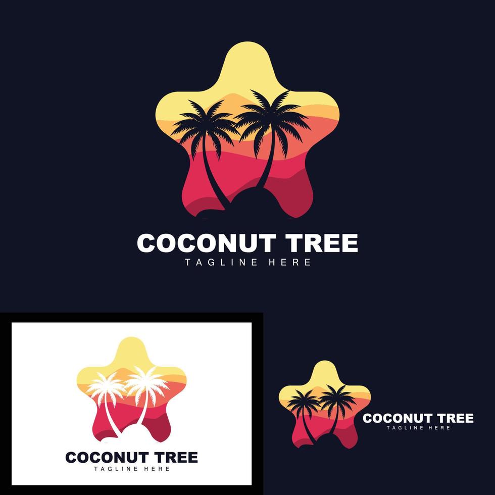 logotipo de árbol de coco, vector de árbol oceánico, diseño para plantillas, marca de producto, logotipo de objeto de turismo de playa