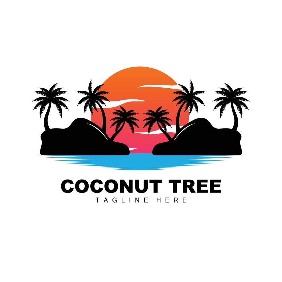 Coconut Tree Logo, Ocean Tree Vector, Design For Templates, Product Branding, Beach Tourism Object Logo vector