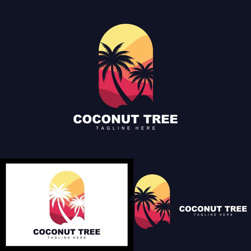 logotipo de árbol de coco, vector de árbol oceánico, diseño para plantillas, marca de producto, logotipo de objeto de turismo de playa