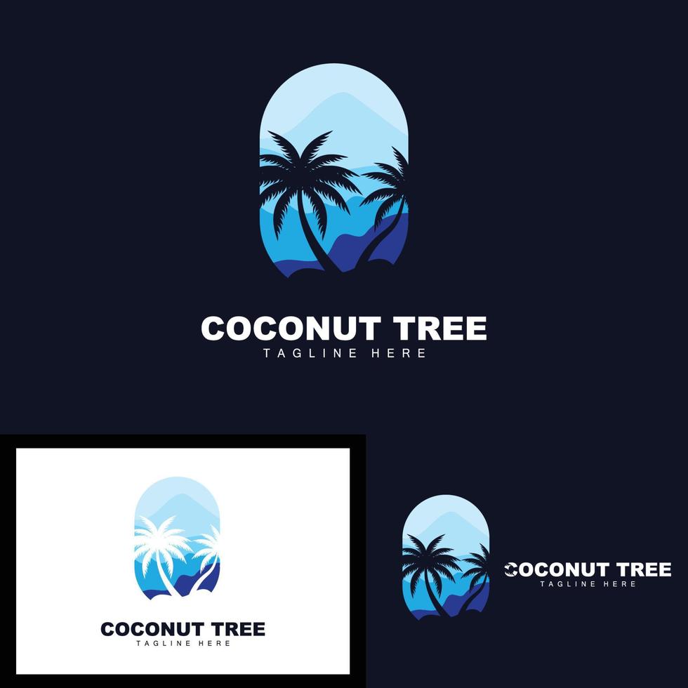 logotipo de árbol de coco, vector de árbol oceánico, diseño para plantillas, marca de producto, logotipo de objeto de turismo de playa