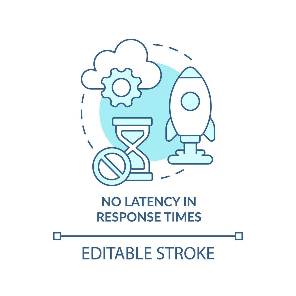 No latency in response times turquoise concept icon. Quick processing data abstract idea thin line illustration. Isolated outline drawing. Editable stroke. Arial, Myriad Pro-Bold fonts used vector