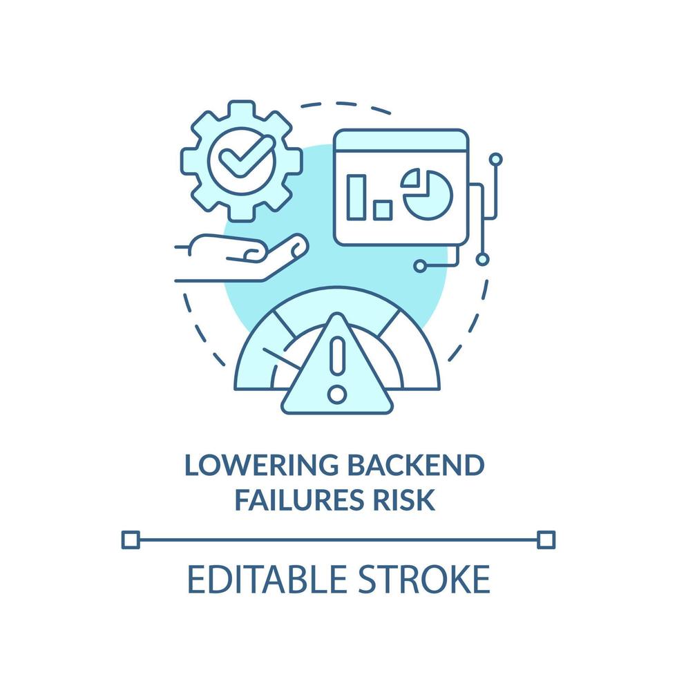Lowering backend failures risk turquoise concept icon. Improve digital productivity abstract idea thin line illustration. Isolated outline drawing. Editable stroke. Arial, Myriad Pro-Bold fonts used vector