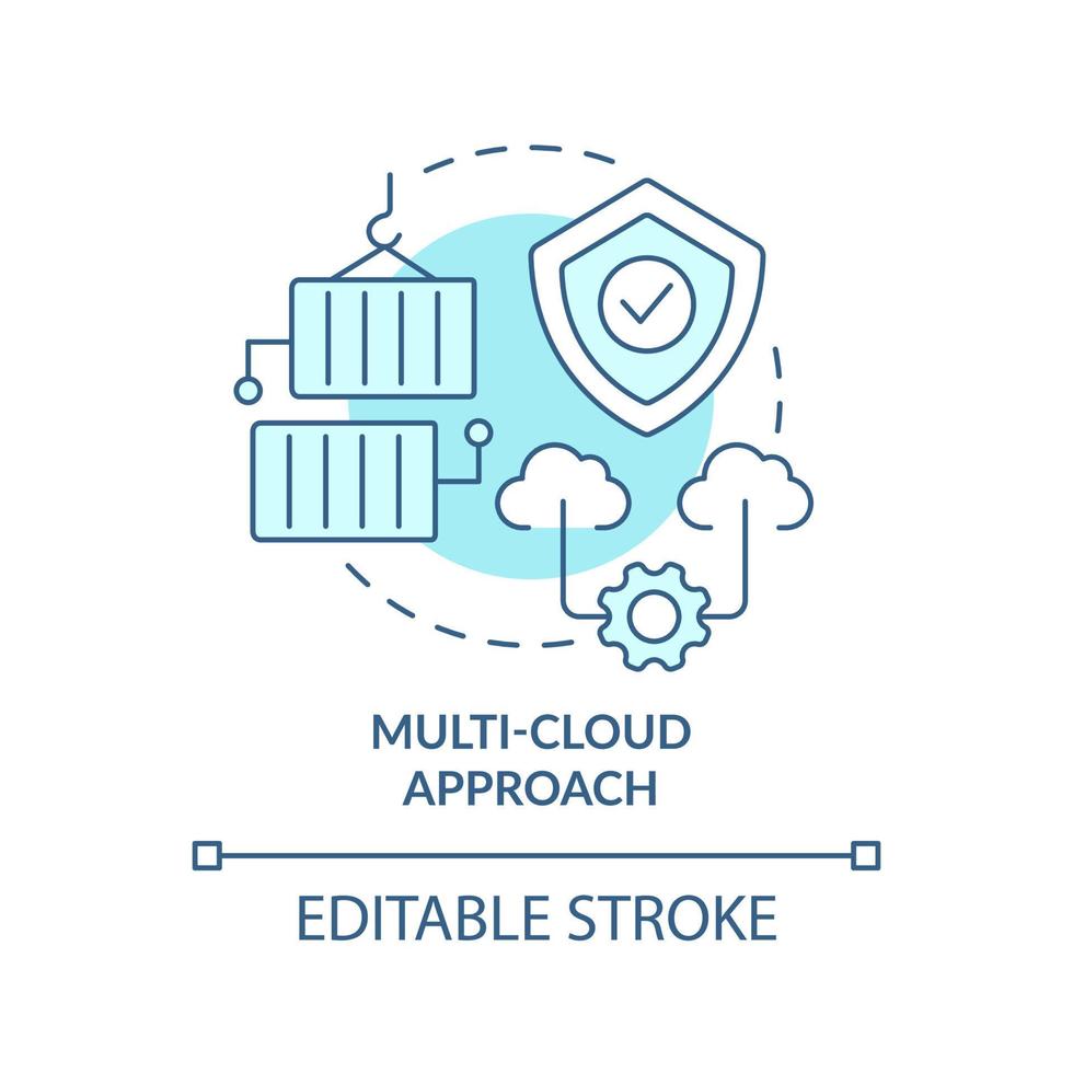 Multi-cloud approach turquoise concept icon. Data storage strategy. Computing abstract idea thin line illustration. Isolated outline drawing. Editable stroke. Arial, Myriad Pro-Bold fonts used vector