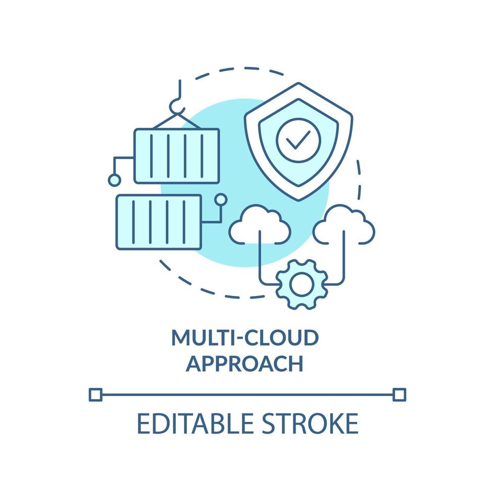 Multi-cloud approach turquoise concept icon. Data storage strategy. Computing abstract idea thin line illustration. Isolated outline drawing. Editable stroke. Arial, Myriad Pro-Bold fonts used vector