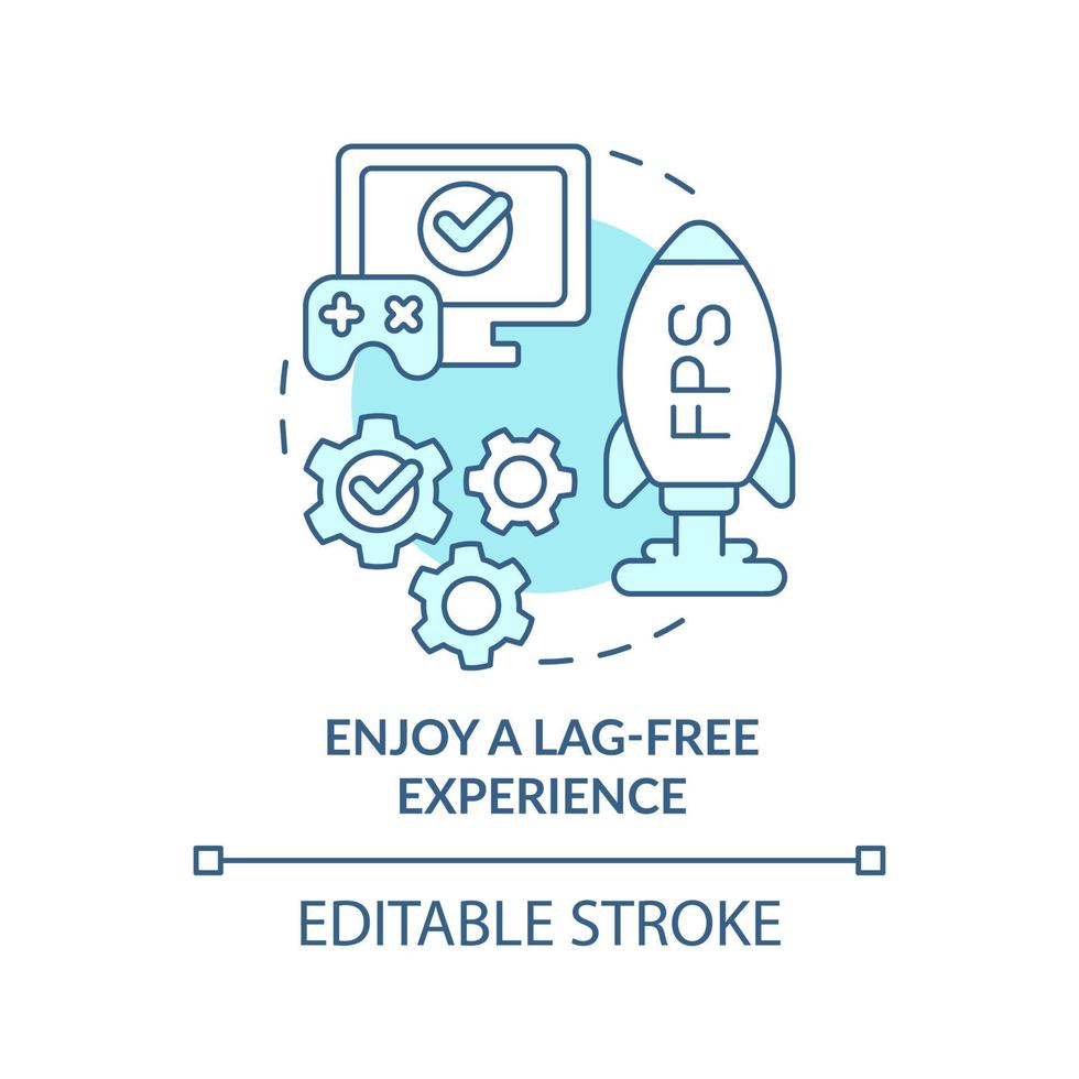 Enjoy lag-free experience turquoise concept icon. Gaming without bugs abstract idea thin line illustration. Isolated outline drawing. Editable stroke. Arial, Myriad Pro-Bold fonts used vector