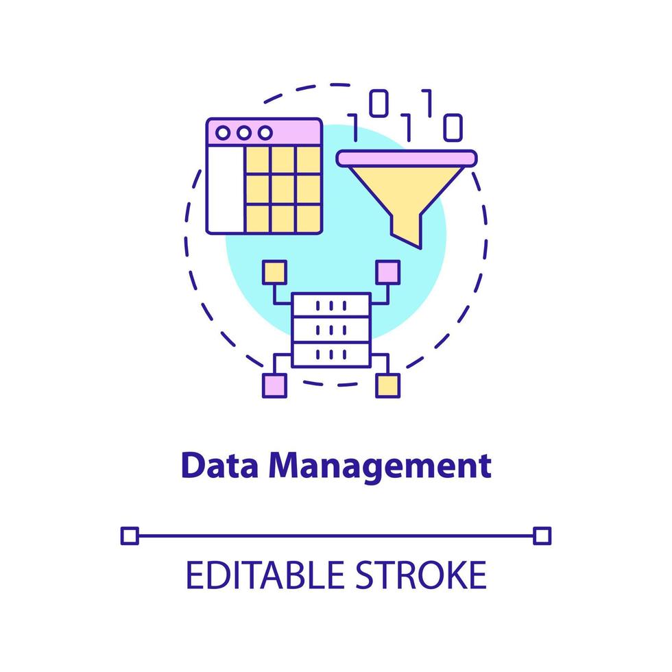 Data management concept icon. Digital service. Information processing stage abstract idea thin line illustration. Isolated outline drawing. Editable stroke. Arial, Myriad Pro-Bold fonts used vector