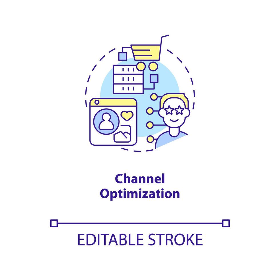 icono de concepto de optimización de canal. digitalización empresarial. ciencia de datos en marketing idea abstracta ilustración de línea delgada. dibujo de contorno aislado. trazo editable. arial, innumerables fuentes pro-bold utilizadas vector