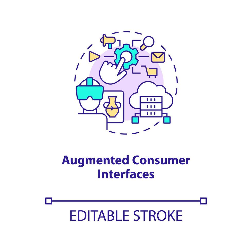 Augmented consumer interfaces concept icon. AI and data science solution for business abstract idea thin line illustration. Isolated outline drawing. Editable stroke. Arial, Myriad Pro-Bold fonts used vector