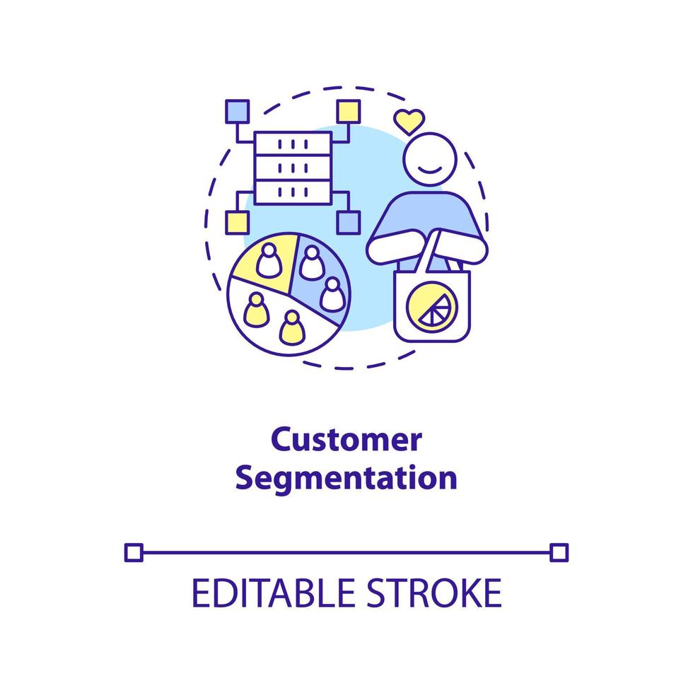 Customer segmentation concept icon. Virtual algorithm. Data science in marketing abstract idea thin line illustration. Isolated outline drawing. Editable stroke. Arial, Myriad Pro-Bold fonts used vector