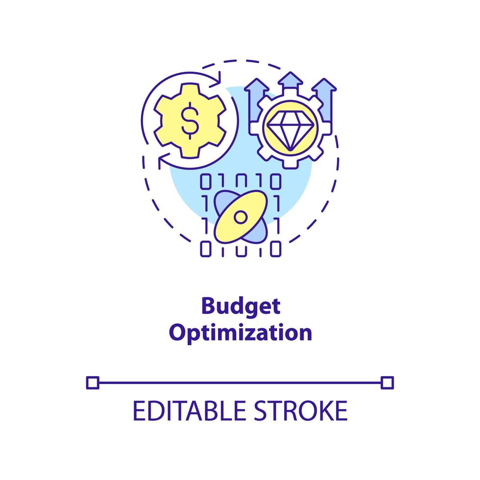 Marketing budget optimization concept icon. Data science in business abstract idea thin line illustration. Isolated outline drawing. Editable stroke. Arial, Myriad Pro-Bold fonts used vector