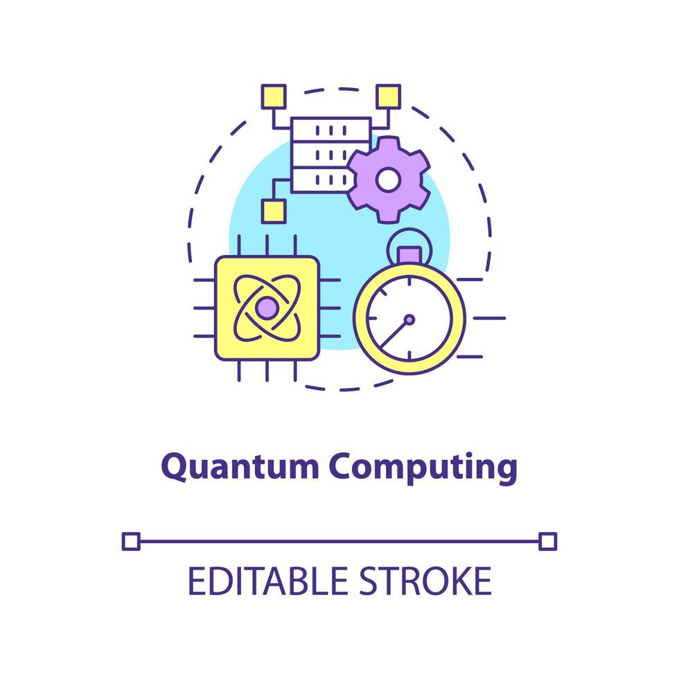 Quantum computing concept icon. Machine learning. Data science technology abstract idea thin line illustration. Isolated outline drawing. Editable stroke. Arial, Myriad Pro-Bold fonts used vector
