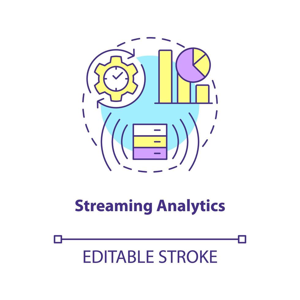Streaming analytics concept icon. Data science technology abstract idea thin line illustration. Isolated outline drawing. Editable stroke. Arial, Myriad Pro-Bold fonts used information processing vector