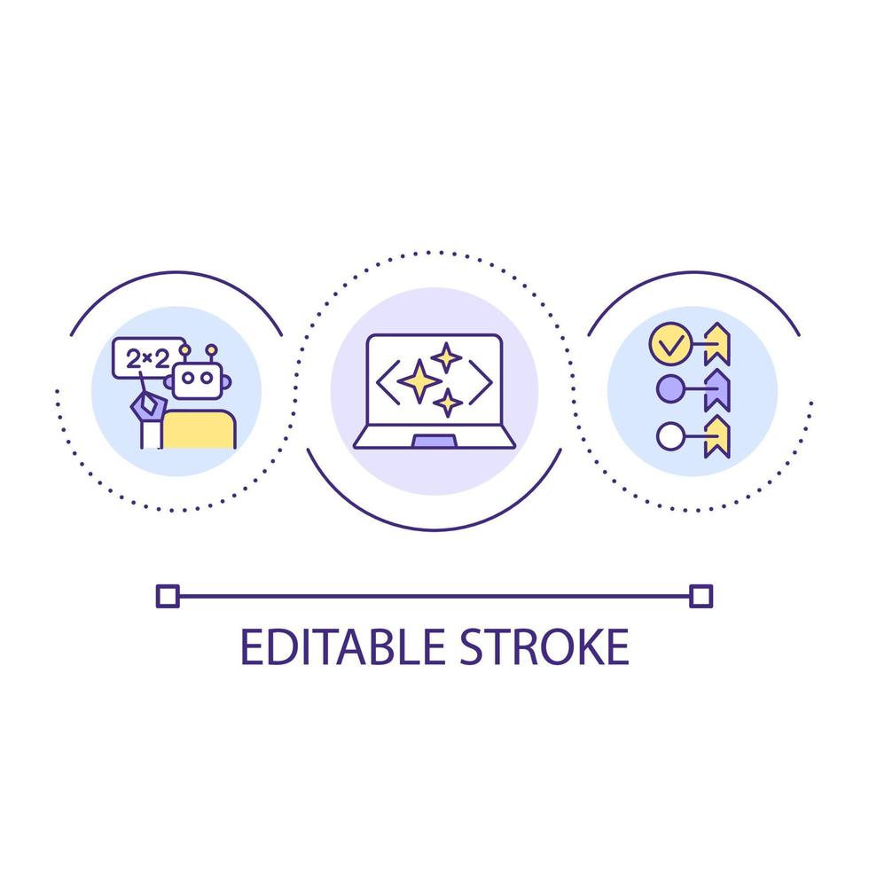 Pure functions in programming loop concept icon. Computer science abstract idea thin line illustration. Writing code. Software development. Isolated outline drawing. Editable stroke. Arial font used vector