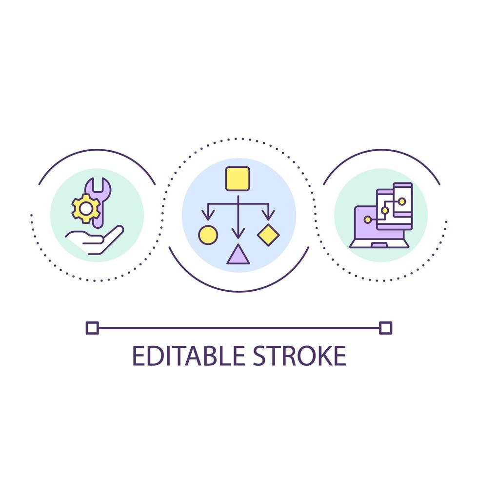 Substitutability principle loop concept icon. Computer science abstract idea thin line illustration. Writing code. Software development. Isolated outline drawing. Editable stroke. Arial font used vector