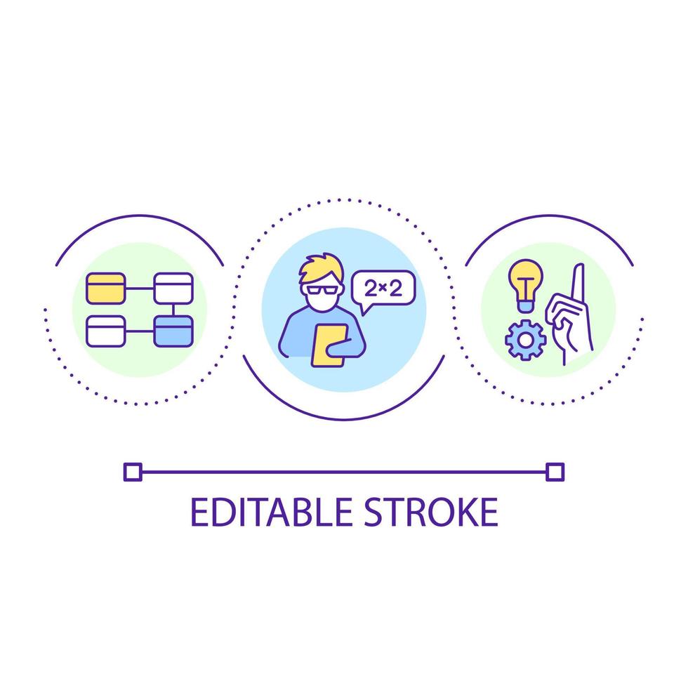 Mathematical approach to programming loop concept icon. Computer science abstract idea thin line illustration. Writing code. Decision making. Isolated outline drawing. Editable stroke. Arial font used vector