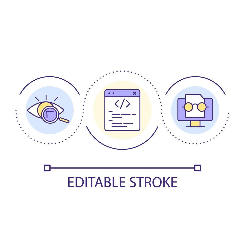 Improve code readability loop concept icon. Computer science abstract idea thin line illustration. Programming process. Software development. Isolated outline drawing. Editable stroke. Arial font used vector