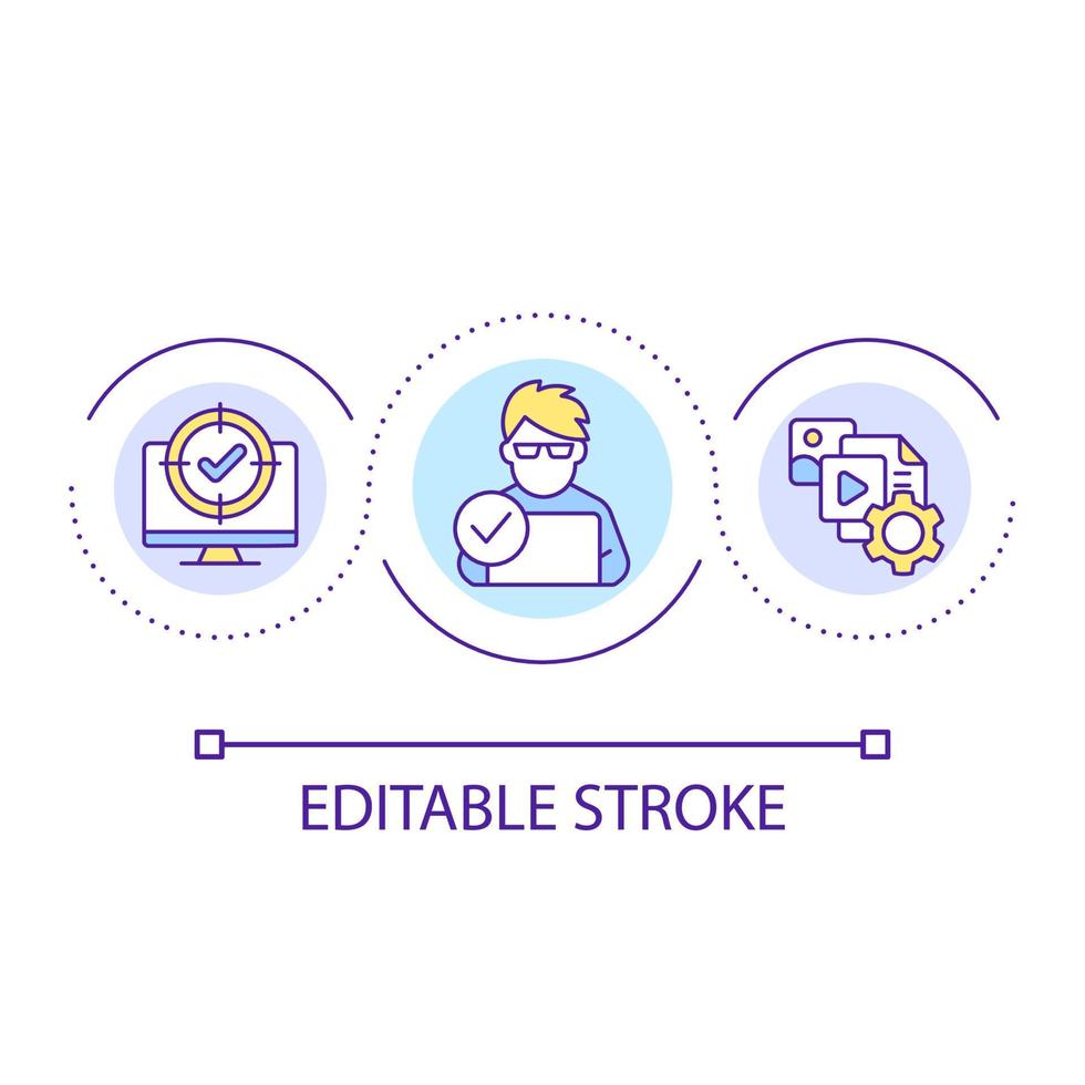 Quality programming loop concept icon. Computer science abstract idea thin line illustration. Writing perfect code. Software development. Isolated outline drawing. Editable stroke. Arial font used vector