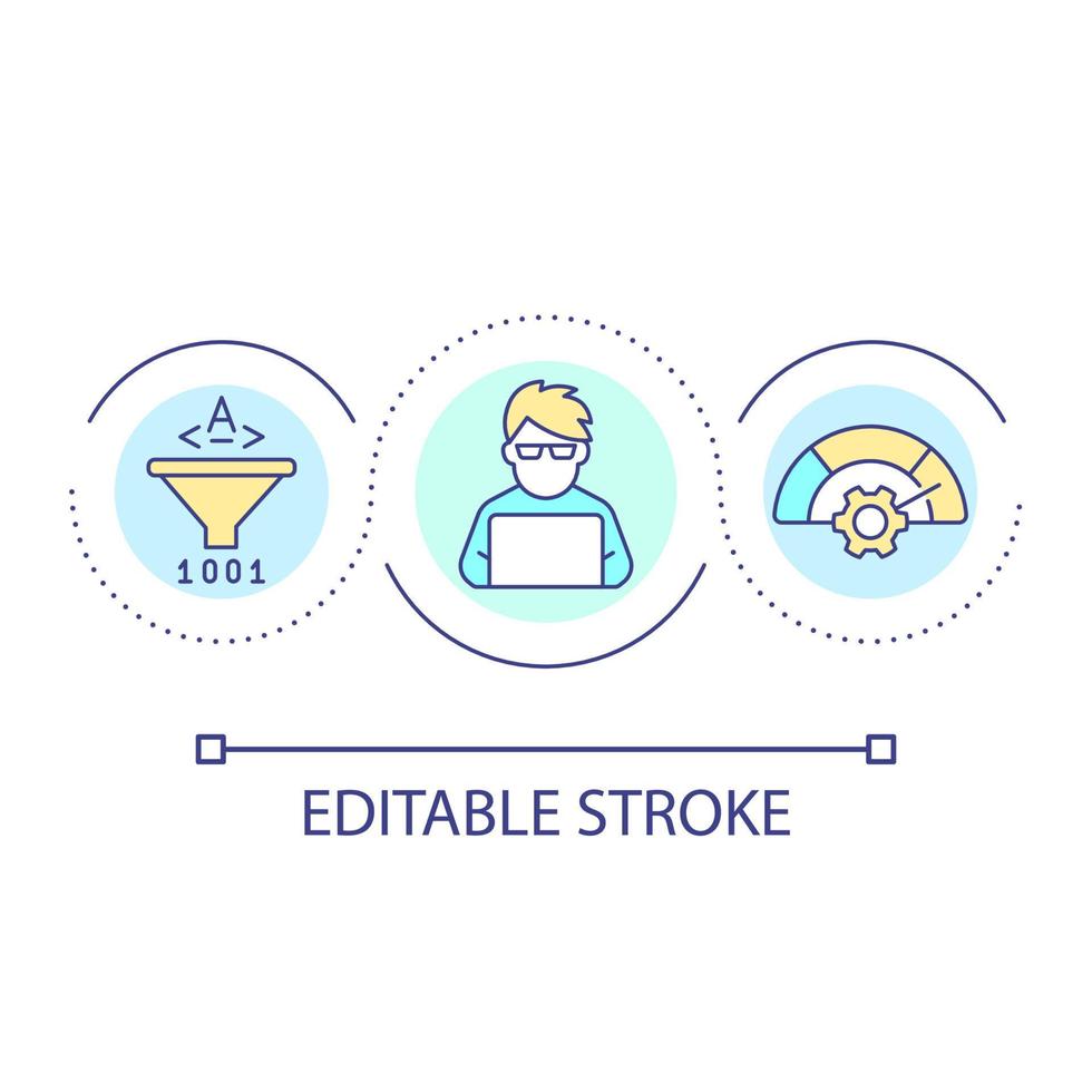 Data processing loop concept icon. Programming process. Computer science abstract idea thin line illustration. Software development. Isolated outline drawing. Editable stroke. Arial font used vector