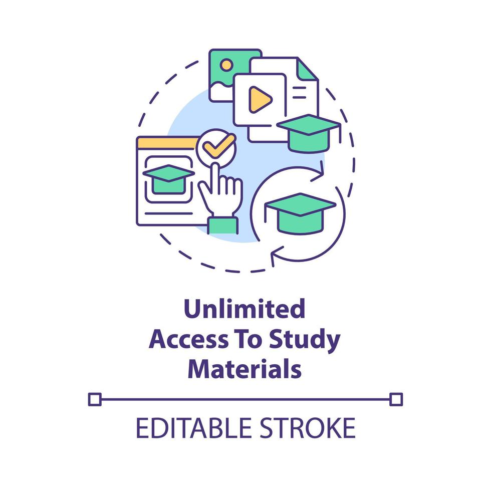 Unlimited access to study materials concept icon. Learning management system benefit abstract idea thin line illustration. Isolated outline drawing. Editable stroke. Arial, Myriad Pro-Bold fonts used vector