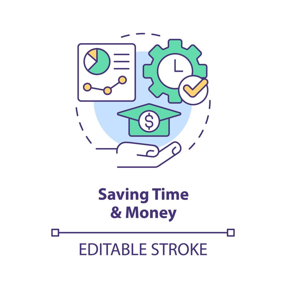 Saving time and money concept icon. Learning management system benefit abstract idea thin line illustration. Isolated outline drawing. Editable stroke. Arial, Myriad Pro-Bold fonts used vector