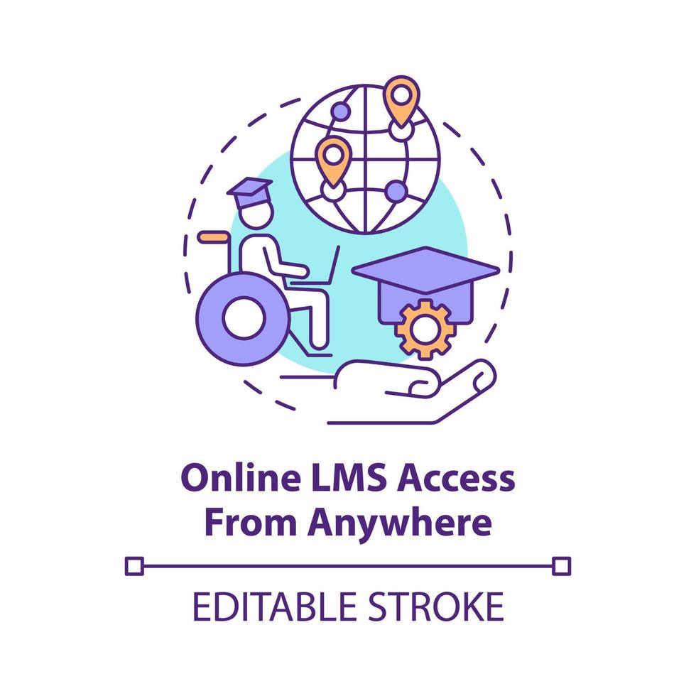 Online LMS access from anywhere concept icon. Learning management system feature abstract idea thin line illustration. Isolated outline drawing. Editable stroke. Arial, Myriad Pro-Bold fonts used vector