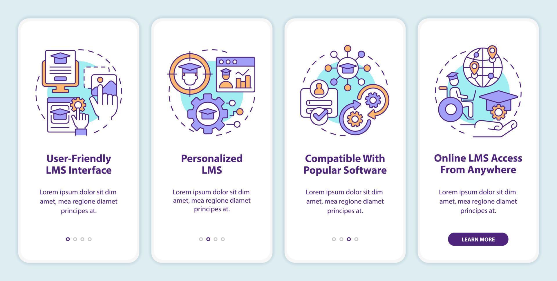 Learning management system features onboarding mobile app screen ...