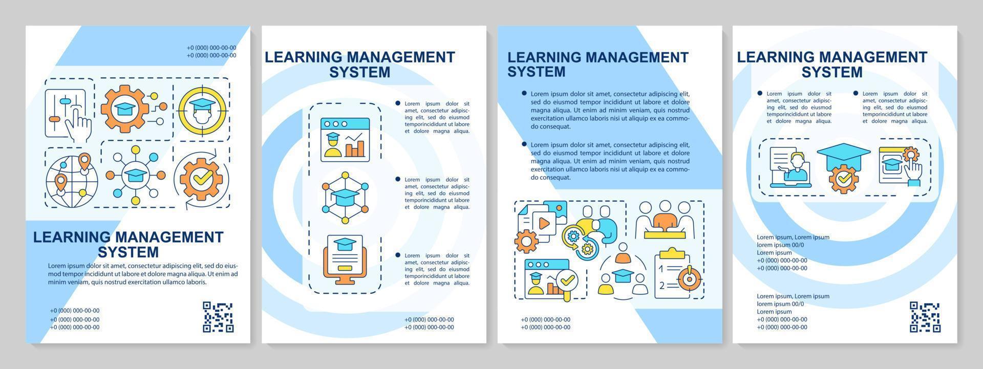 Learning management system brochure template. Leaflet design with linear icons. Editable 4 vector layouts for presentation, annual reports. Arial-Black, Myriad Pro-Regular fonts used