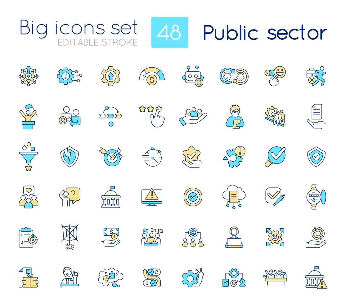 Public sector RGB color icons set. Services and enterprises. Government digital transformation. Isolated vector illustrations. Simple filled line drawings collection. Editable stroke