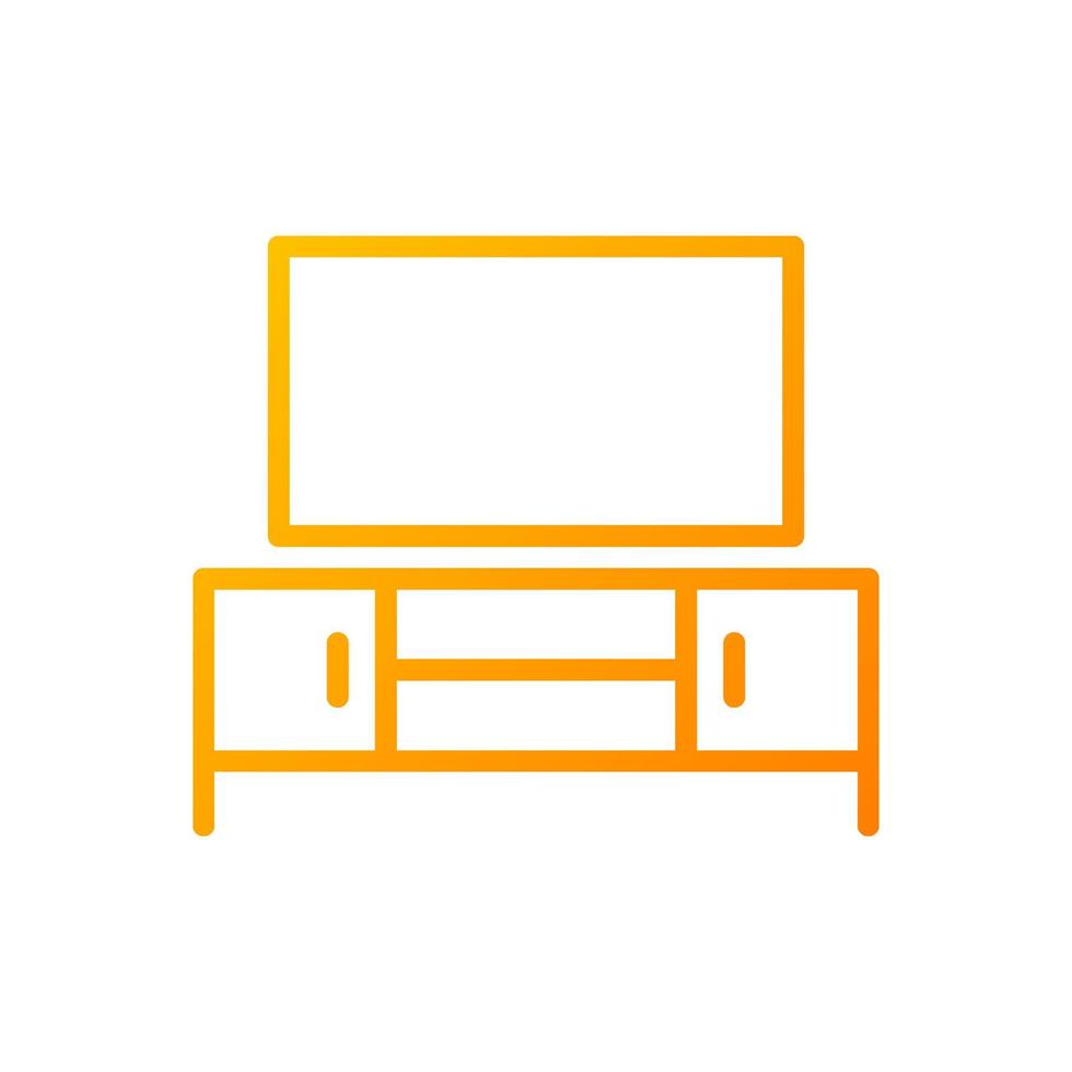 TV stand pixel perfect gradient linear vector icon. Entertainment center. Watching movies. Television. Home furniture. Thin line color symbol. Modern style pictogram. Vector isolated outline drawing