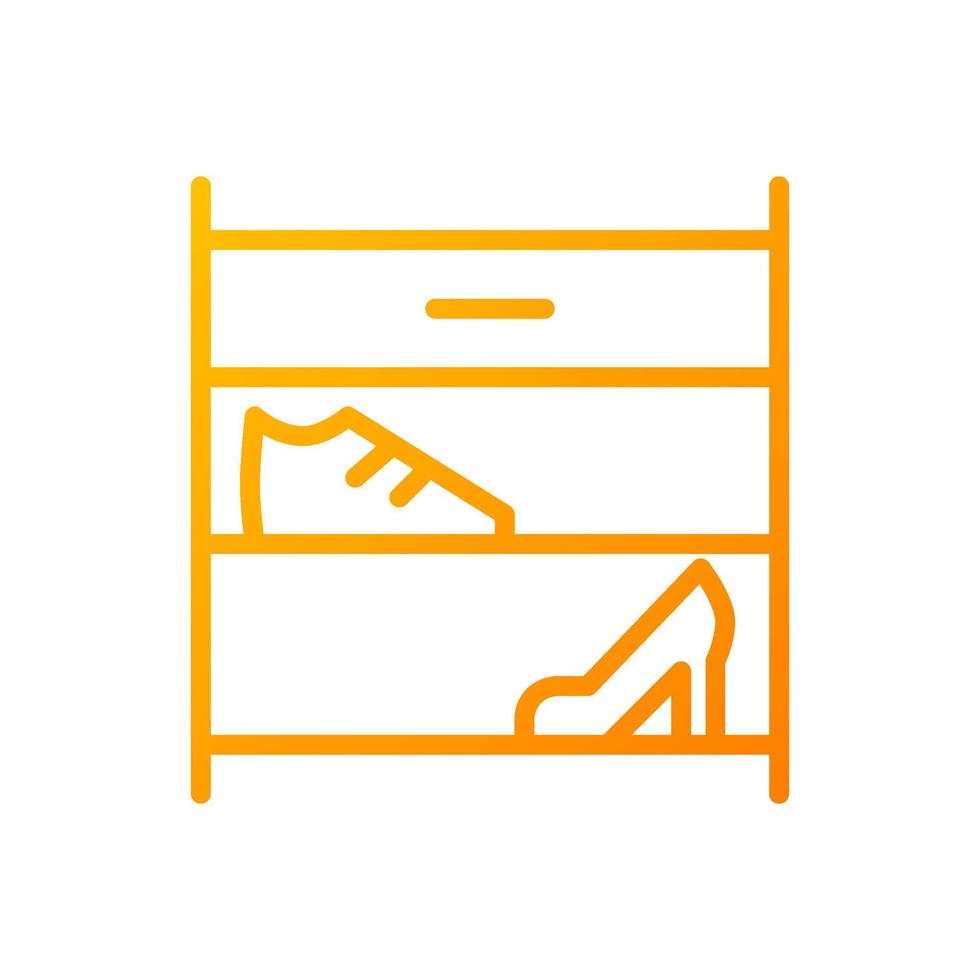 Shoe rack pixel perfect gradient linear vector icon. Footwear storage organizer. Modern home furniture store. Shelving. Thin line color symbol. Modern style pictogram. Vector isolated outline drawing