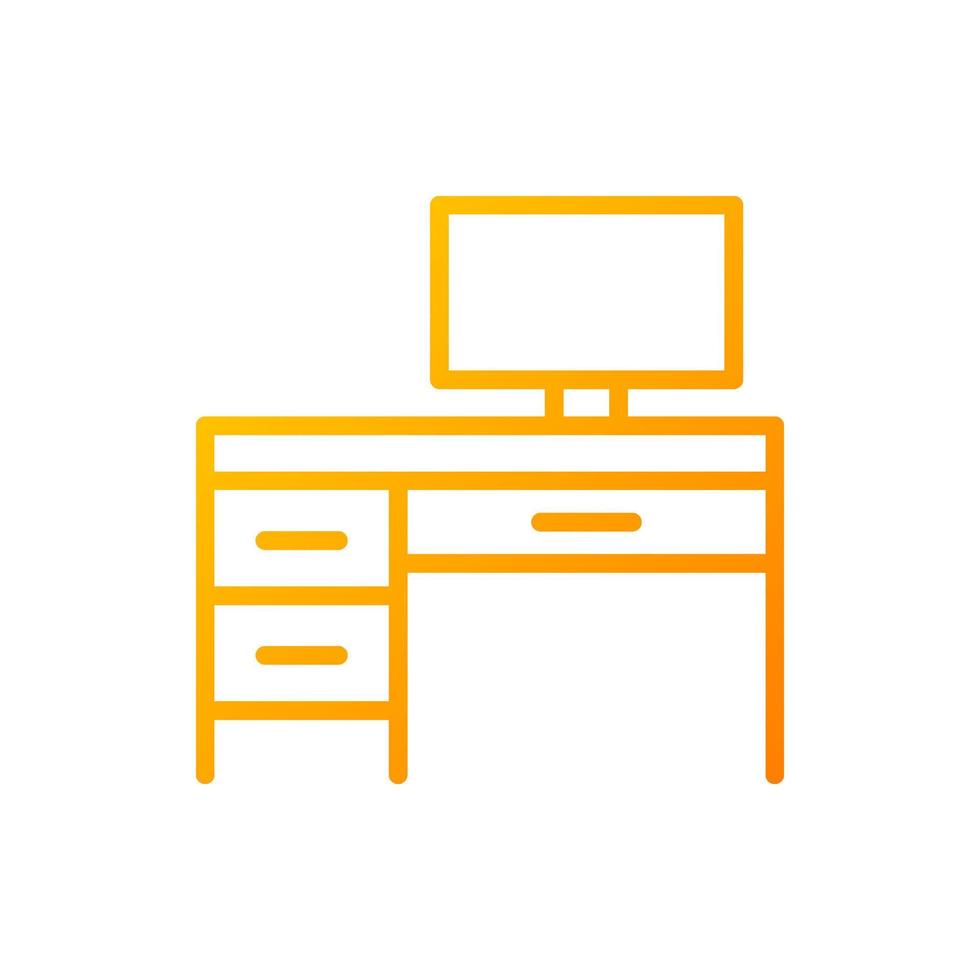 Writing table pixel perfect gradient linear vector icon. Home office. Desk with computer. Modern furniture store. Thin line color symbol. Modern style pictogram. Vector isolated outline drawing