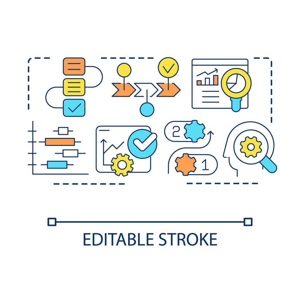 Analytics of business processes concept icon. Strategy creation. Choose way of company development abstract idea thin line illustration. Isolated outline drawing. Editable stroke. Arial font used vector