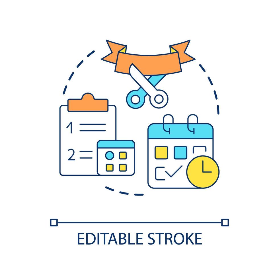 Schedule opening date concept icon. Company growth management. Planning business event abstract idea thin line illustration. Isolated outline drawing. Editable stroke. Arial font used vector