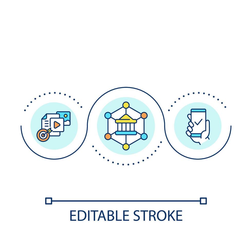 Official mobile app designing loop concept icon. Administration smartphone application. Development abstract idea thin line illustration. Isolated outline drawing. Editable stroke. Arial font used vector