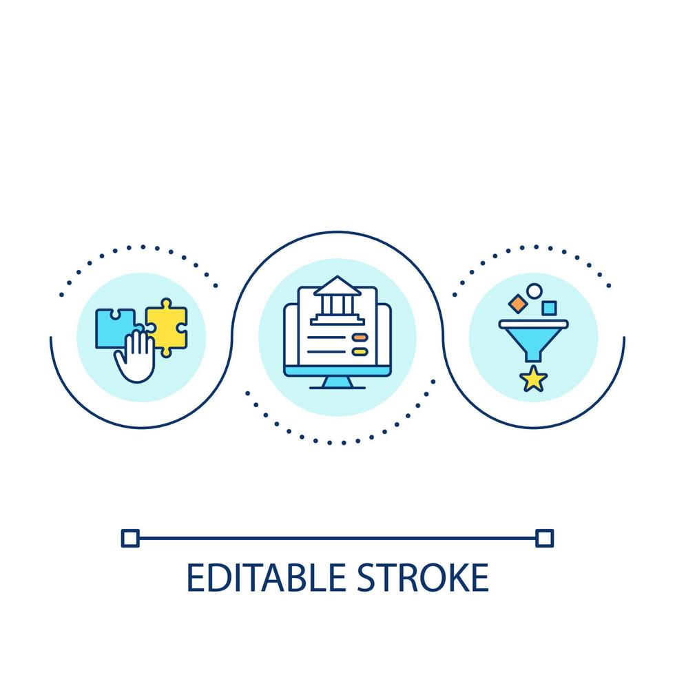 Government services UX loop concept icon. Filter information about users. Interactive official website abstract idea thin line illustration. Isolated outline drawing. Editable stroke. Arial font used vector