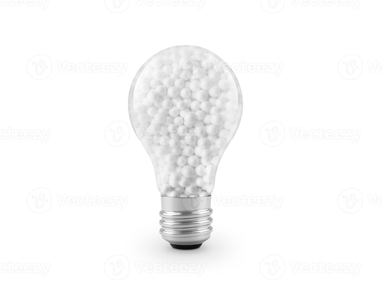 Light bulb filled with white styrofoam beads photo