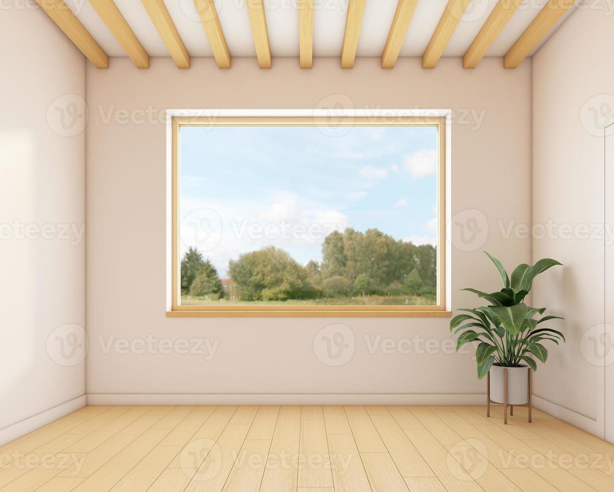 Japanese minimalist empty room with window and wood floor. 3d rendering photo
