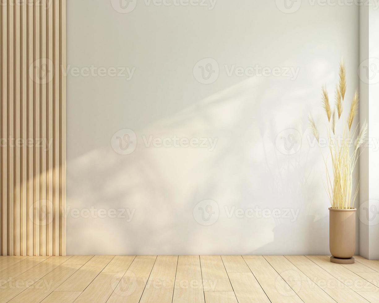 Minimalist empty room decorated with wood floor and wood slat wall. 3d rendering photo