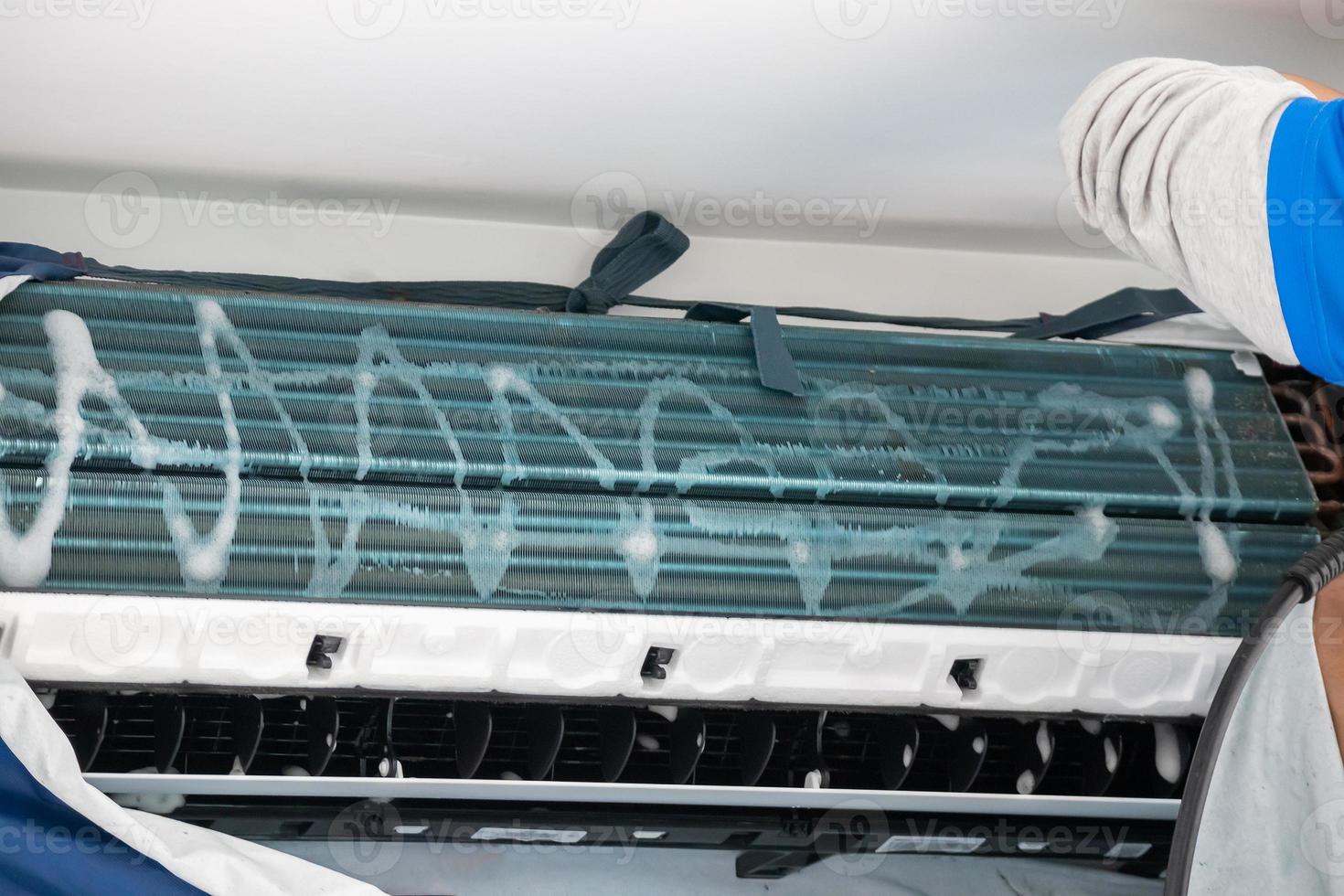 air conditioning cleaning service with water spray photo