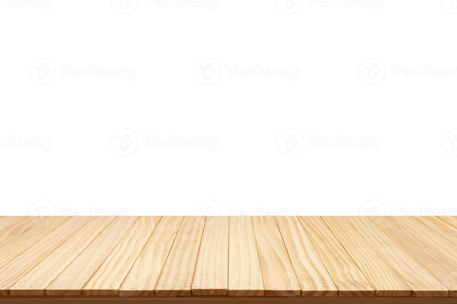 Empty wooden table top isolated on white background for product display montage photo