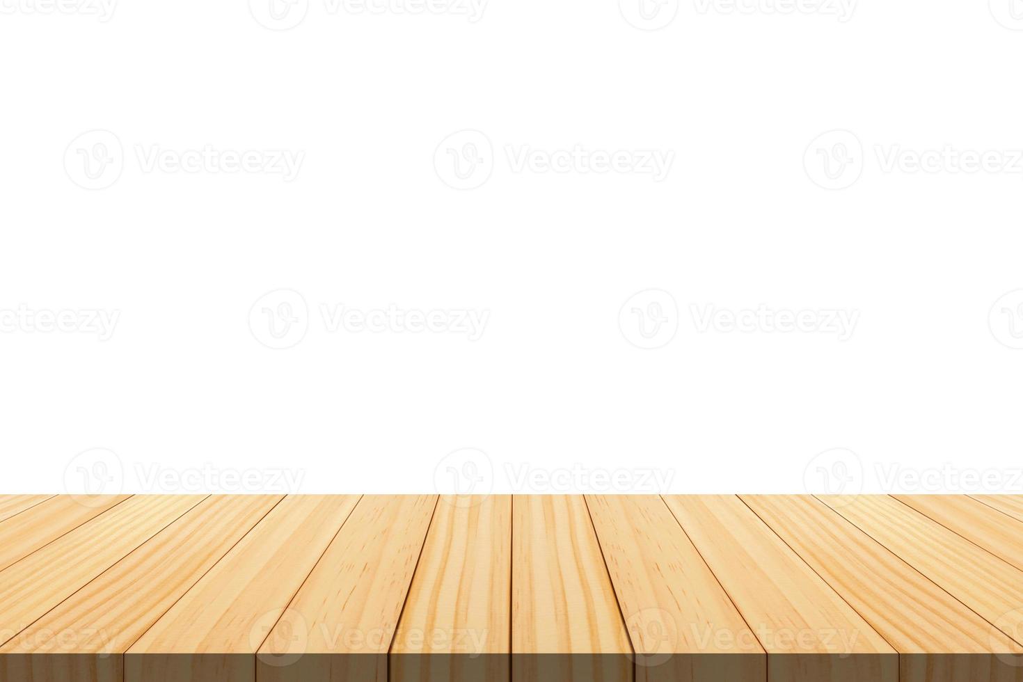Empty wooden table top isolated on white background for product display montage photo