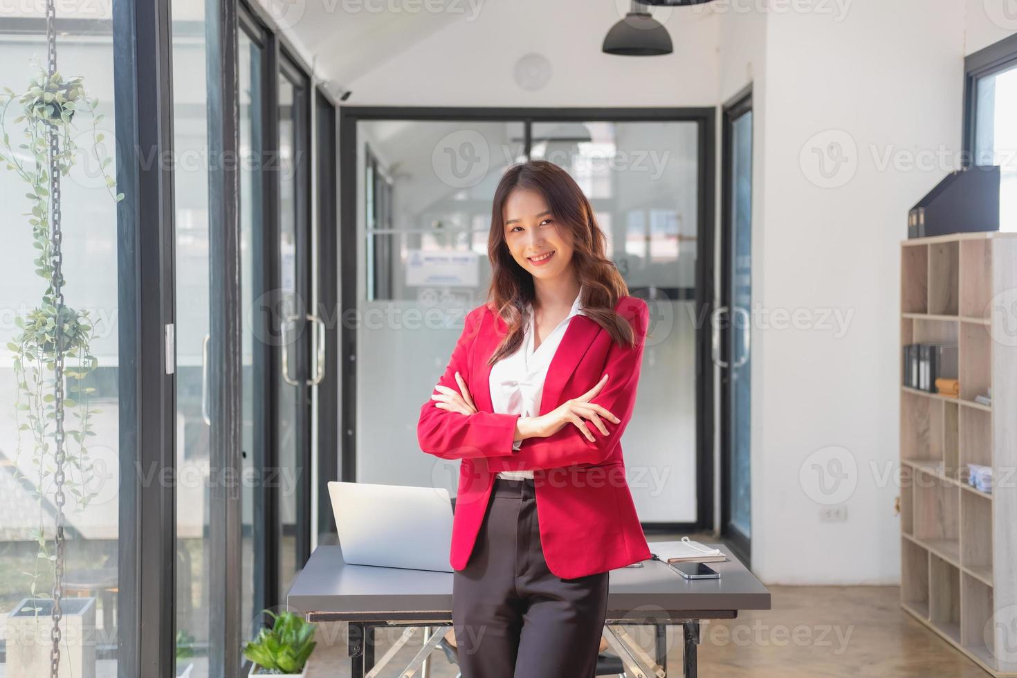 Marketing, Finance, Accounting, Planning, Team female accountant using laptop calculator and documents, charts, graphs in the analysis of the company is profit. photo