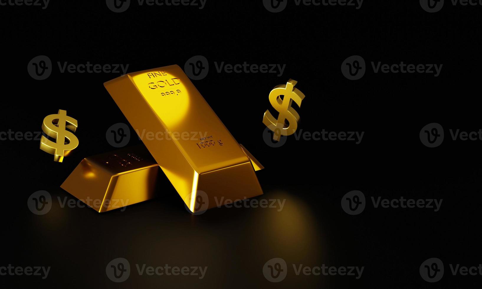 3d rendering Gold bars and dollar signs on black background concept forex trading in the investment of investors copy space for text photo