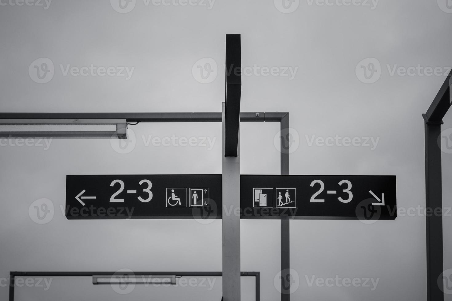 a signpost at a railroad station photo