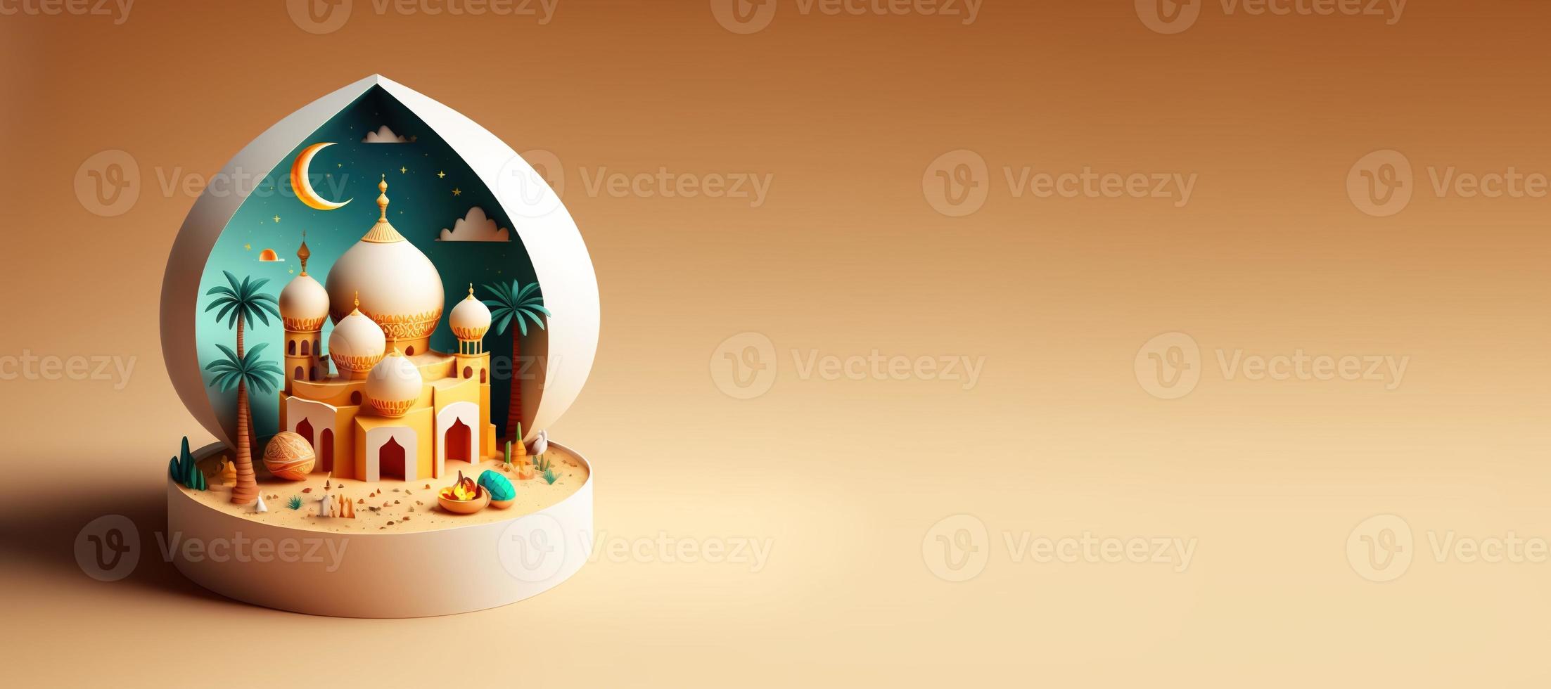 Mosque Digital Illustration for Islamic Ramadan Background with Copy Space photo