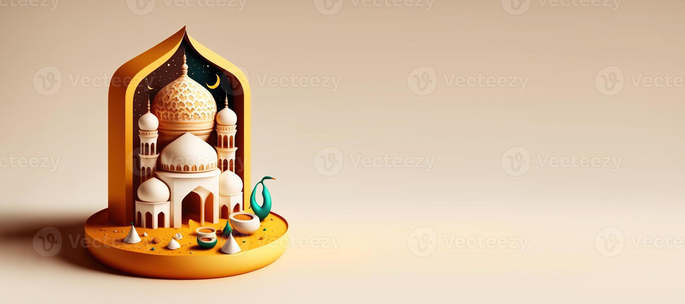 Illustration of Mosque for Islamic Ramadan Banner with Copy Space photo