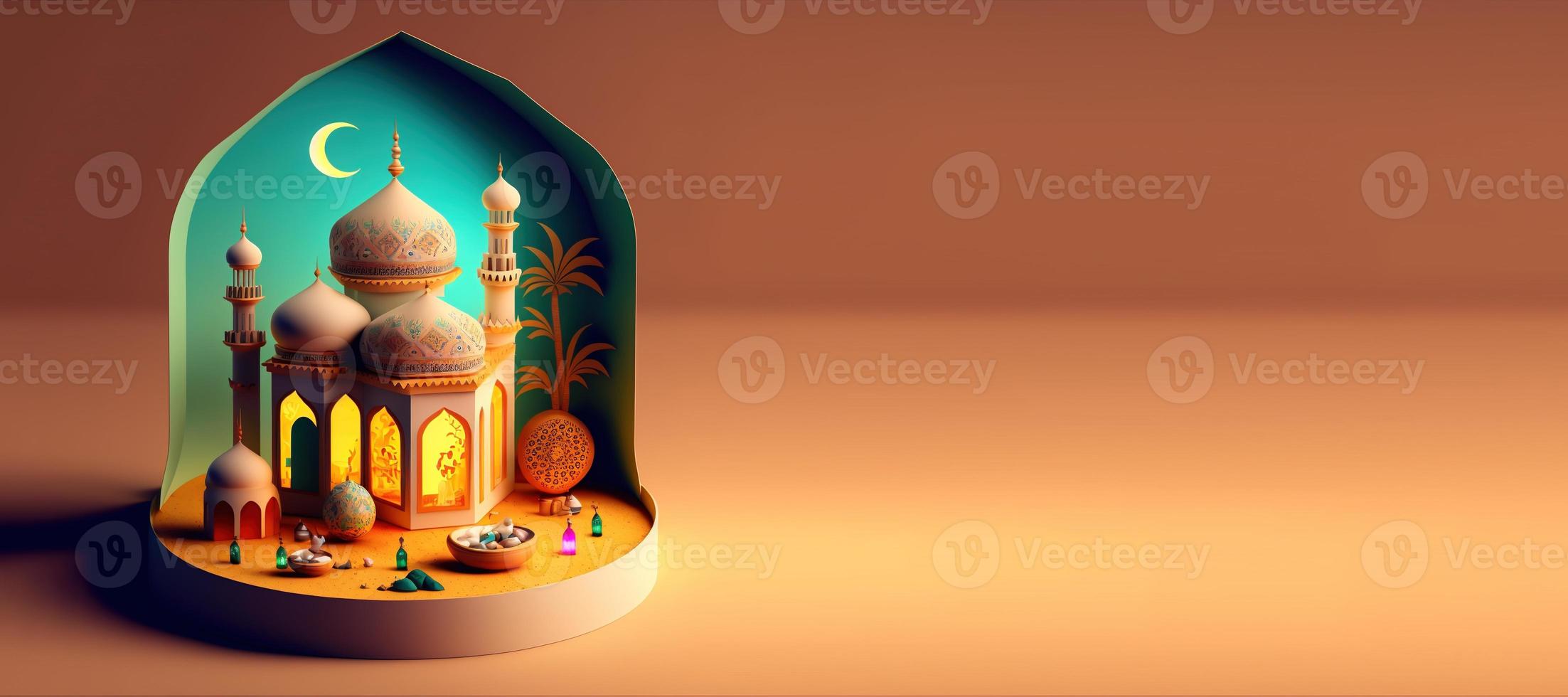 Mosque Illustration for Eid Islamic Ramadan Banner with Copy Space photo